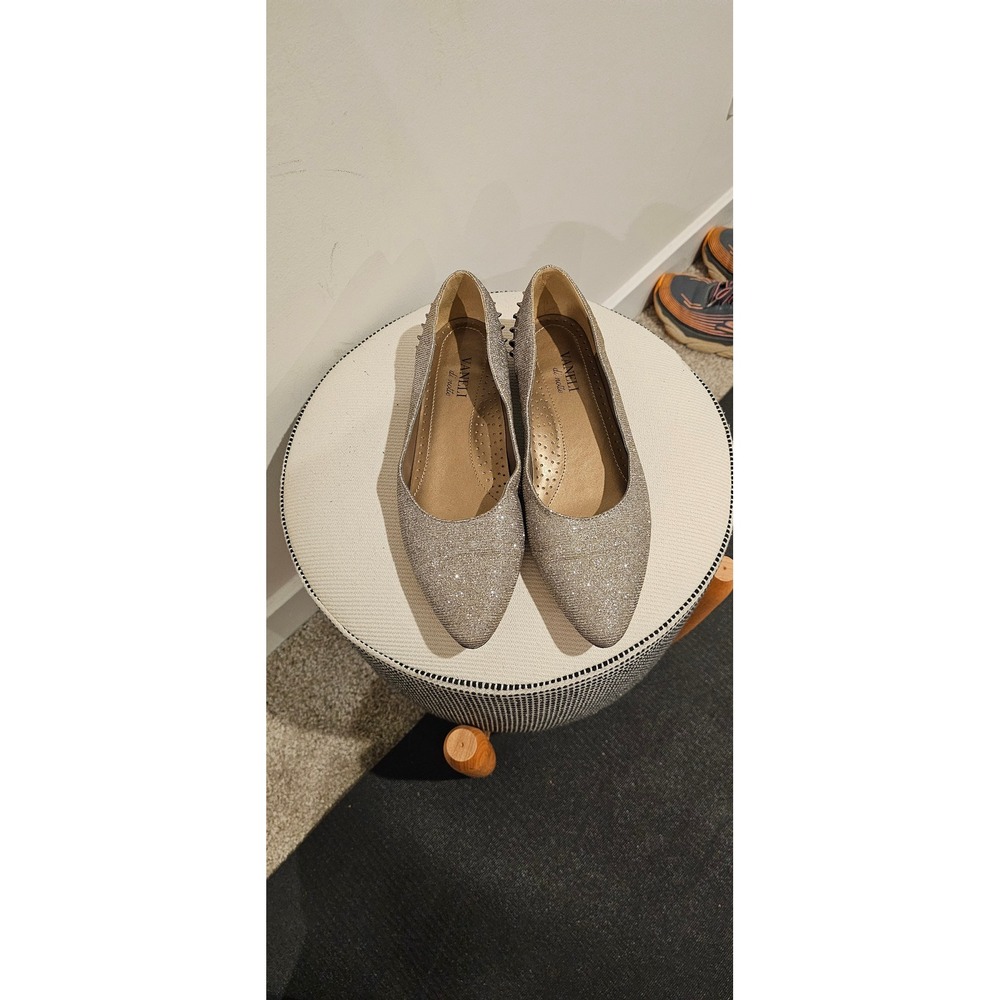 Sparkly Silver Vaneli Studded Flats Pointed Toe Slip On Shoes Women's